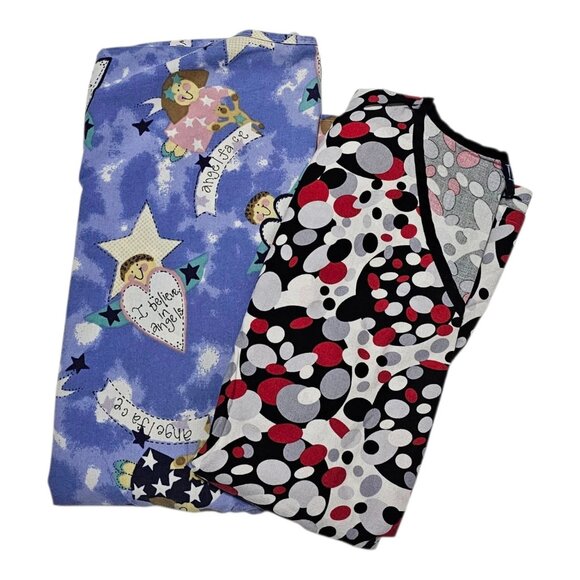 Scrub Tops Size Large Mixed Brands Colorful Angels Polka Dot - Picture 1 of 9